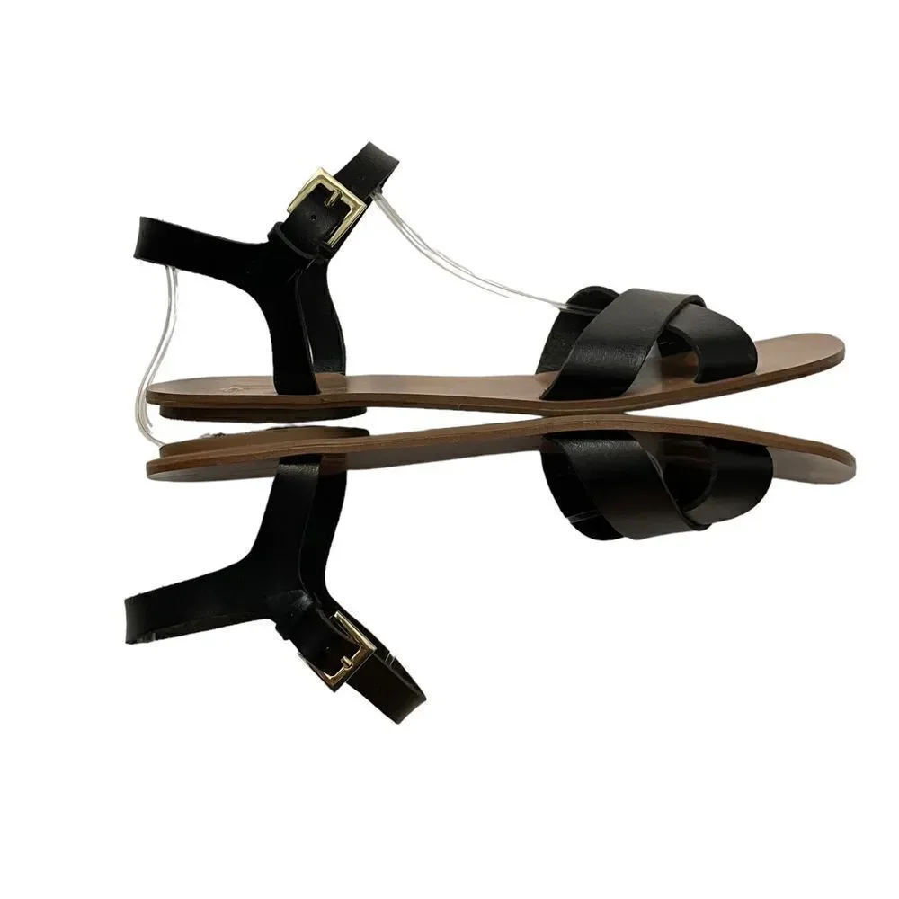 J. CREW Black Criss Cross Leather Sandals Size 10
